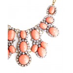 Coral Crystal Encrusted Cabochon Cluster Necklace